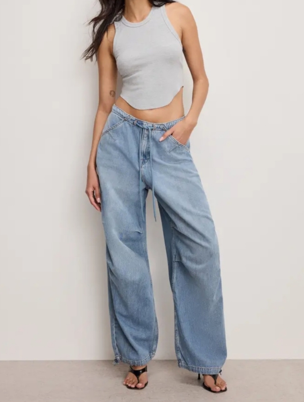 Good American Lite Linen Denim Parachute Pants